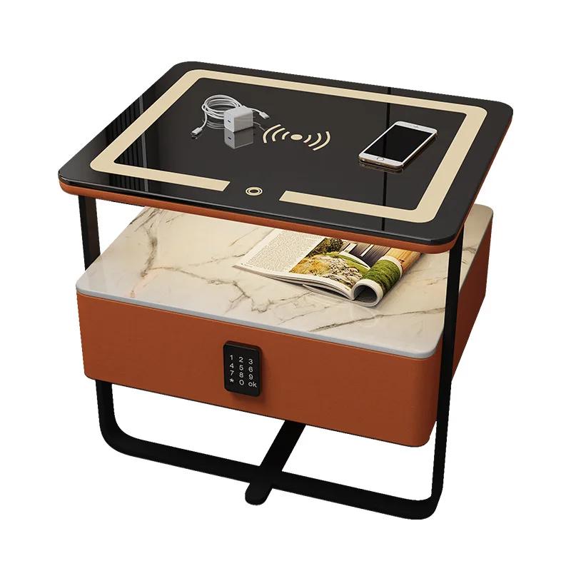 Умный деревянный прикроватный столик Современный стиль Тумбочки для спальни с беспроводной зарядкой Bluetooth-динамиком Домашнее хранение Боковой шкаф