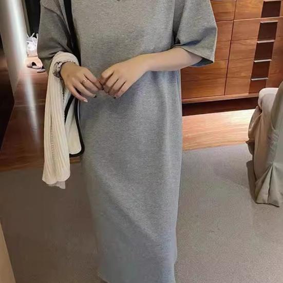 Женское миди-платье с коротким рукавом, летнее повседневное платье-рубашка с круглым вырезом