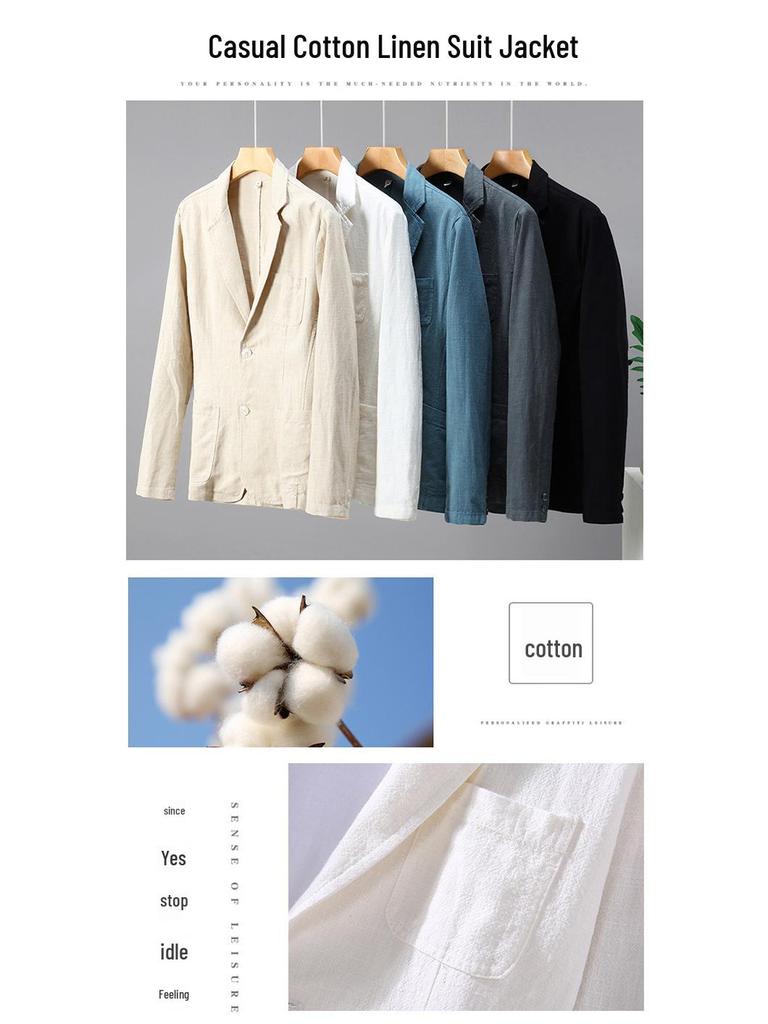 Мужская свободная повседневная куртка из хлопка и льна - Универсальный весенне-осенний топ для молодежи