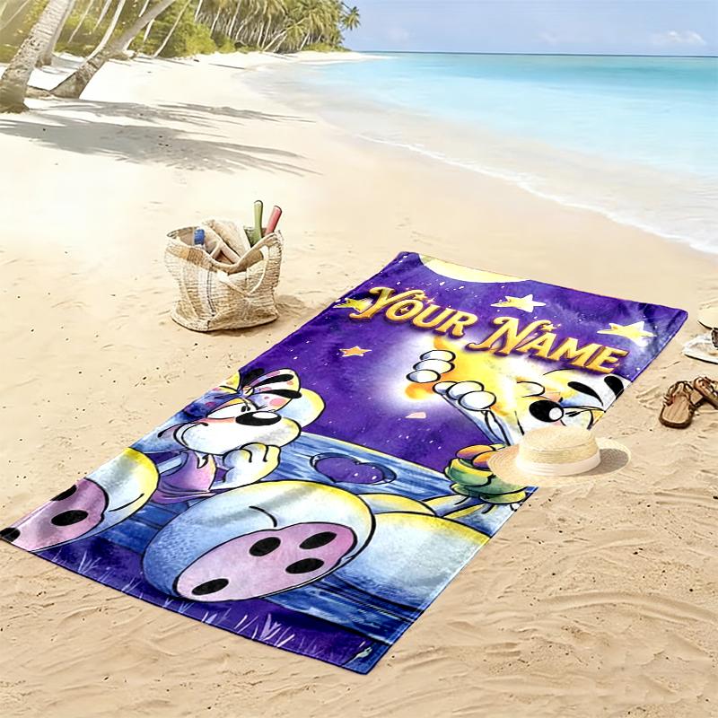 Custom Name Diddl Print Beach Towel, Large Soft Quick Dry Towel for Beach Camping Swimming