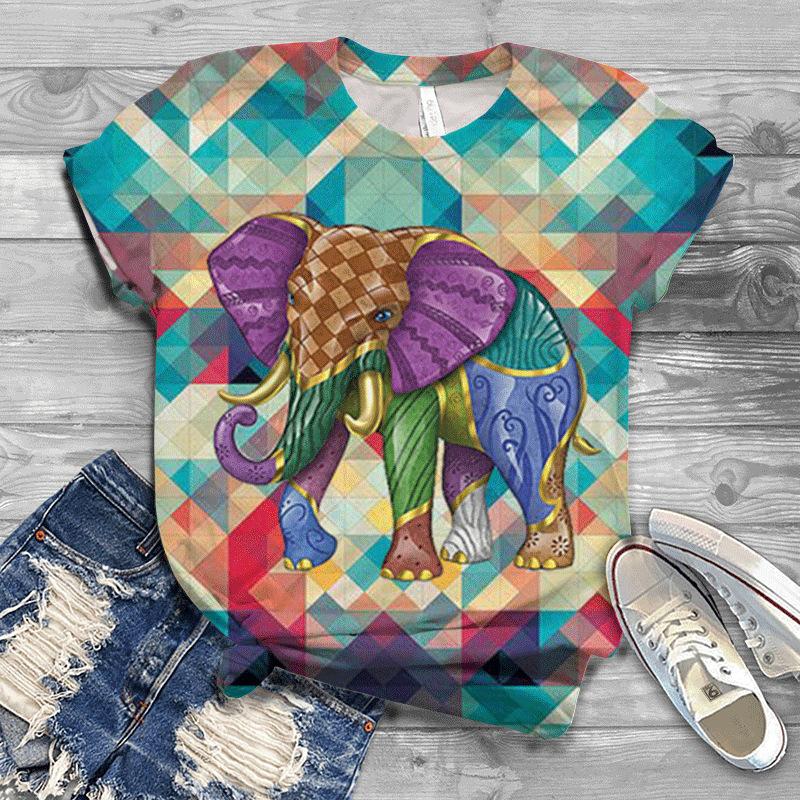 Летняя новая мужская и женская футболка с круглым вырезом и короткими рукавами с принтом слона 3D, свободная футболка для пары