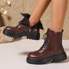Fashion Autumn Winter Women's Platform Ankle Boots Pu Leather Lace Up Motorcycle Shoes Women Fashion Thick Sole Zipper Short Boots Woman