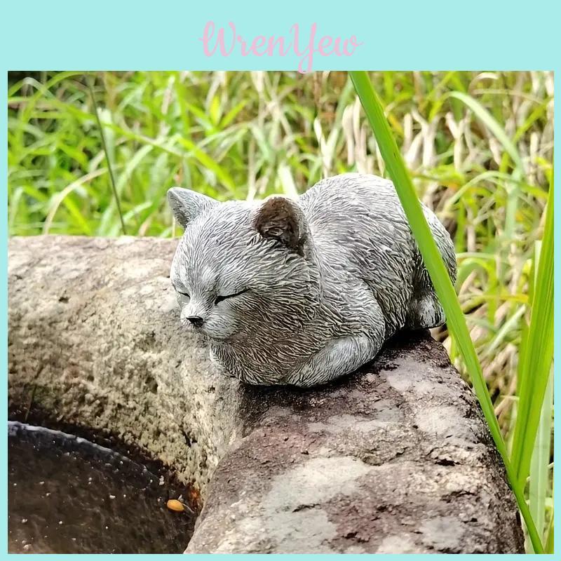 Фигурка кошки из смолы Милый спящий кот Садовый декор Подарок для любителей домашних животных