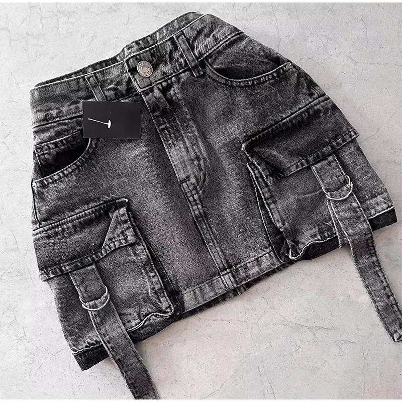 Юбка из денима в стиле ретро Y2K Harajuku Goth Short Skirt Черная мини-юбка с низкой талией Повседневная весна-лето Сексуальная облегающая юбка на бедрах