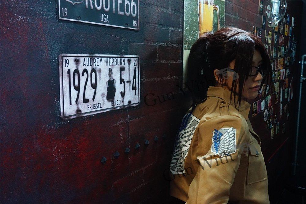 Атака титанов куртка исследовательского корпуса крылья свободы косплей костюм унисекс Эрен Микаса Леви Ханге [Пистолет с] (L)