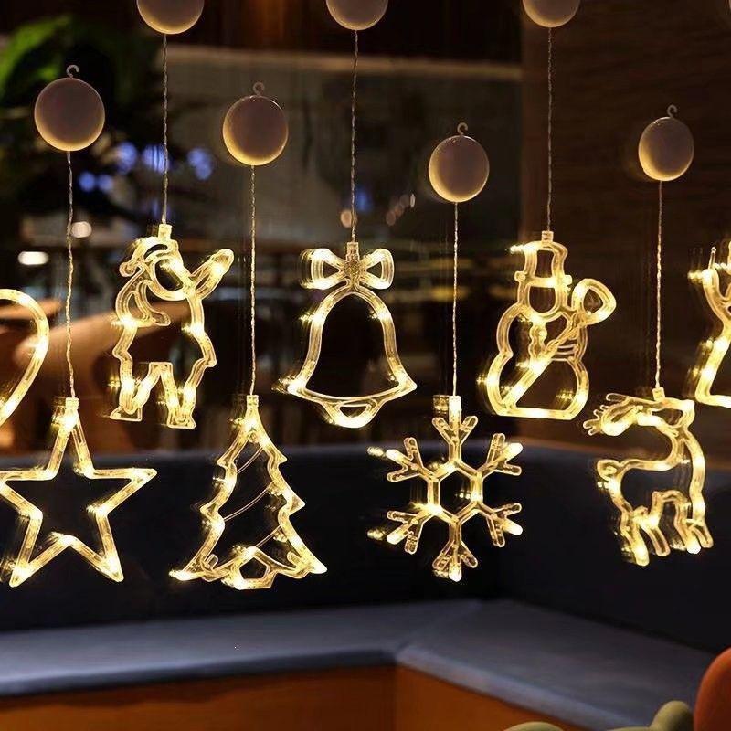 LED Christmas Window Lights: Santa & Snowman Suction Cup String, Festive Tree Decor, Multi-Color