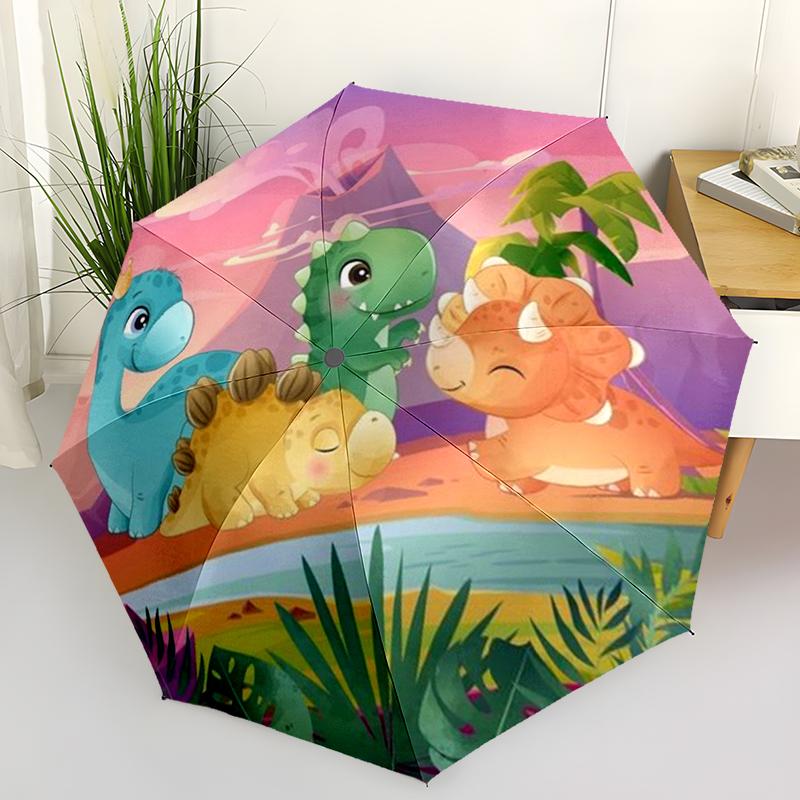Cartoon Colorful Dinosaur Folding Umbrella Auto-Open Design 8 Iron Ribs Plastic Handle Foldable Sunshade Perfect Christmas Gifts