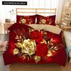 Пододеяльник Golden Red Rose King Queen Романтический комплект постельного белья с цветочным принтом Цветы ко Дню святого Валентина Пододеяльник из полиэстера