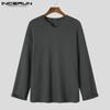 INCERUN Spring Mens Long Sleeve V Neck Solid Color Loose Spring Autumn Tops