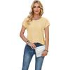 Women's Spring Summer Loose Round Neck Perforated Lace Solid Color T-shirt