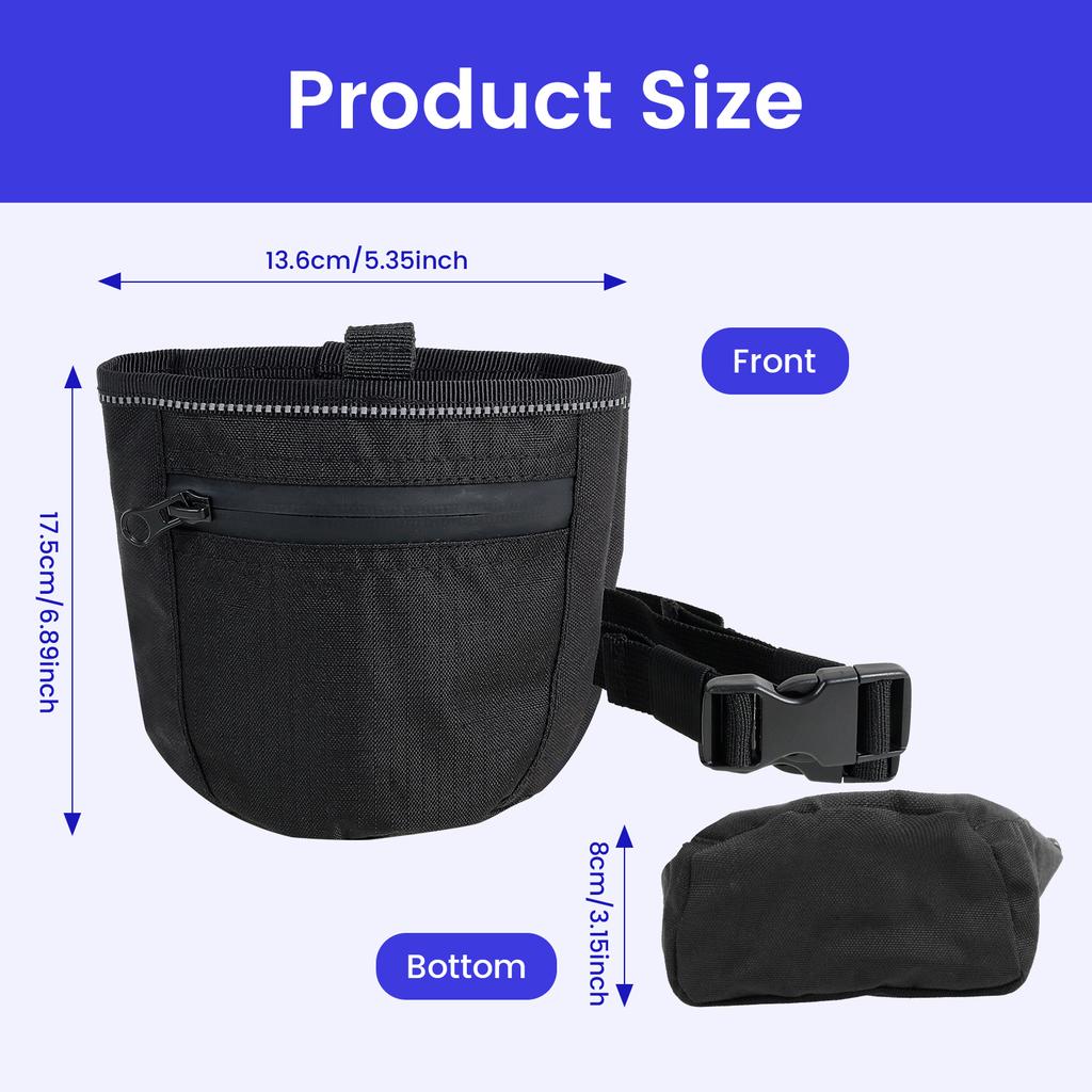 Dog Treat Pouch Oxford Cloth Waterproof Dog Walking Bag with Adjustable Belt and Magnetic Closure No Spill Pet Snacks Pouch
