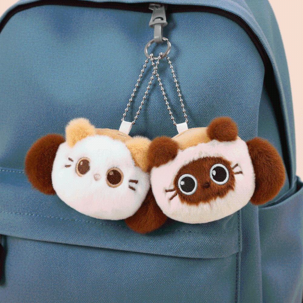 Soft Cat Key Chains Fuzzy Desk Companion Figure Mini Stuffed Cat Cup Edge Pendant Office