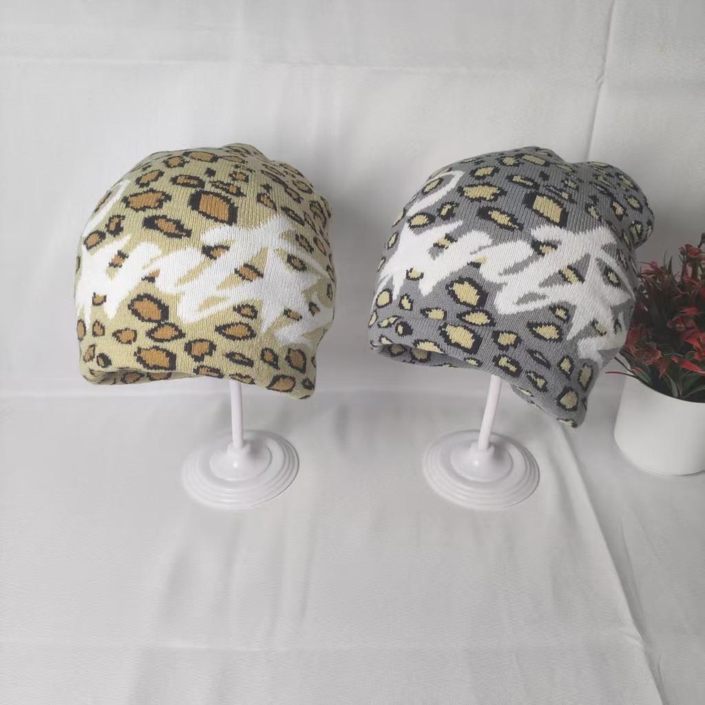European and American new leopard print jacquard wool hat autumn and winter couple street personality hip hop warm knitted beanie hat men