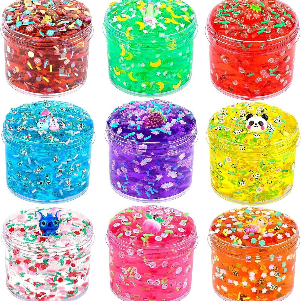 9-Piece Translucent Crystal Clay Slime Set - Ultra Soft, Glossy, and Crunchy Slime