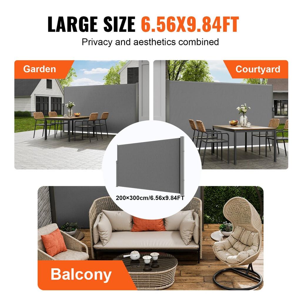 Retractable Side Awning, 79''x 118'' Outdoor Privacy Screen, 180g Polyester Water-proof Retractable Patio Screen, UV 30+ Room Divider Wind Screen for