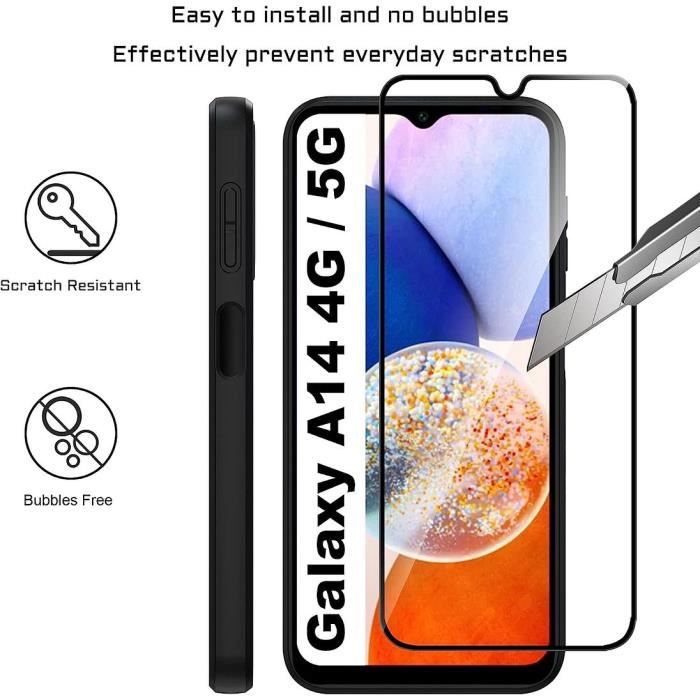 Verre Trempé Intégral pour Samsung Galaxy A14 4G/5G - E.F.CONNECTION - Pack de 2 Vitres Noir - Anti-trace