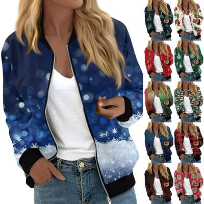 Куртки женские с длинным рукавом, легкие, на молнии, с принтом, верхняя одежда, повседневные, стеганые куртки с карманами