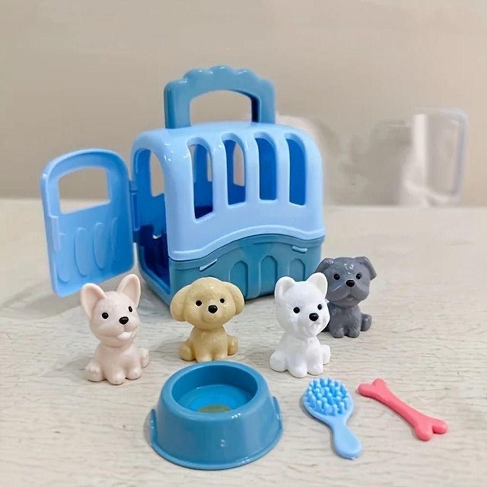 Scene Playing Dog Doll Set Pet Basket Dog Cage Toys Dog Dollhouse Toy Birthday Gift