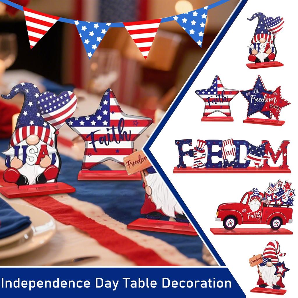 Six-piece Independence Day Wooden Ornaments, Desktop Home Decoration Crafts