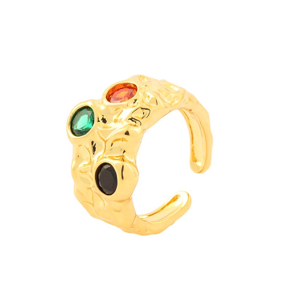 Women's Retro Molten Lava Ring with Colored Diamonds - Exaggerated Design