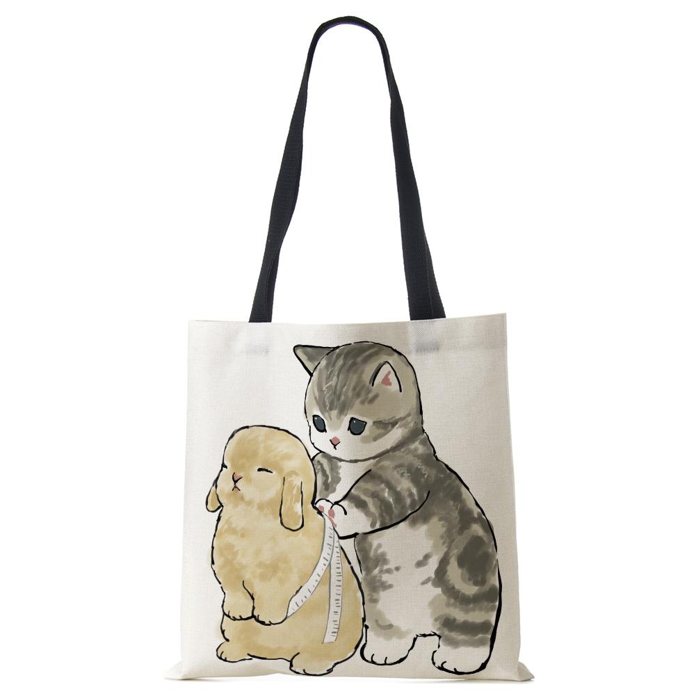 Женская сумка с милым животным кошачьим принтом, повседневная складная сумка-тоут для покупок в стиле Харадзюку, многоразовые сумки на плечо большой емкости