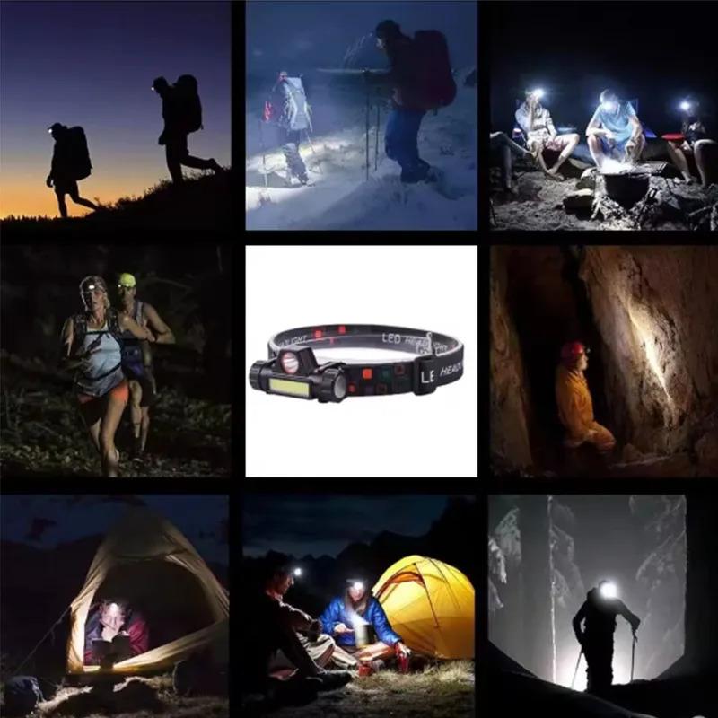 Bright Rechargeable COB LED Headlamp Magnetic USB Head Torch Outdoor Multi Function Fishing Tools Dual Source Light Waterproof