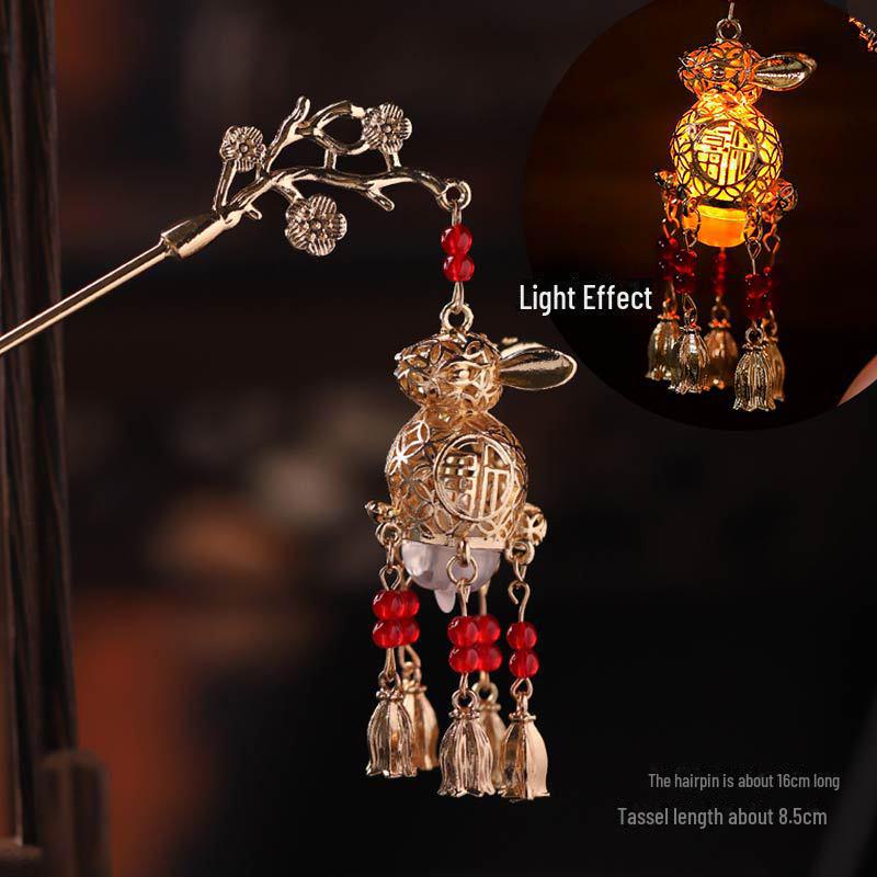 Заколка-фонарик со светящейся кисточкой для фестиваля середины осени — аксессуар для пучка в стиле дворца Западного озера