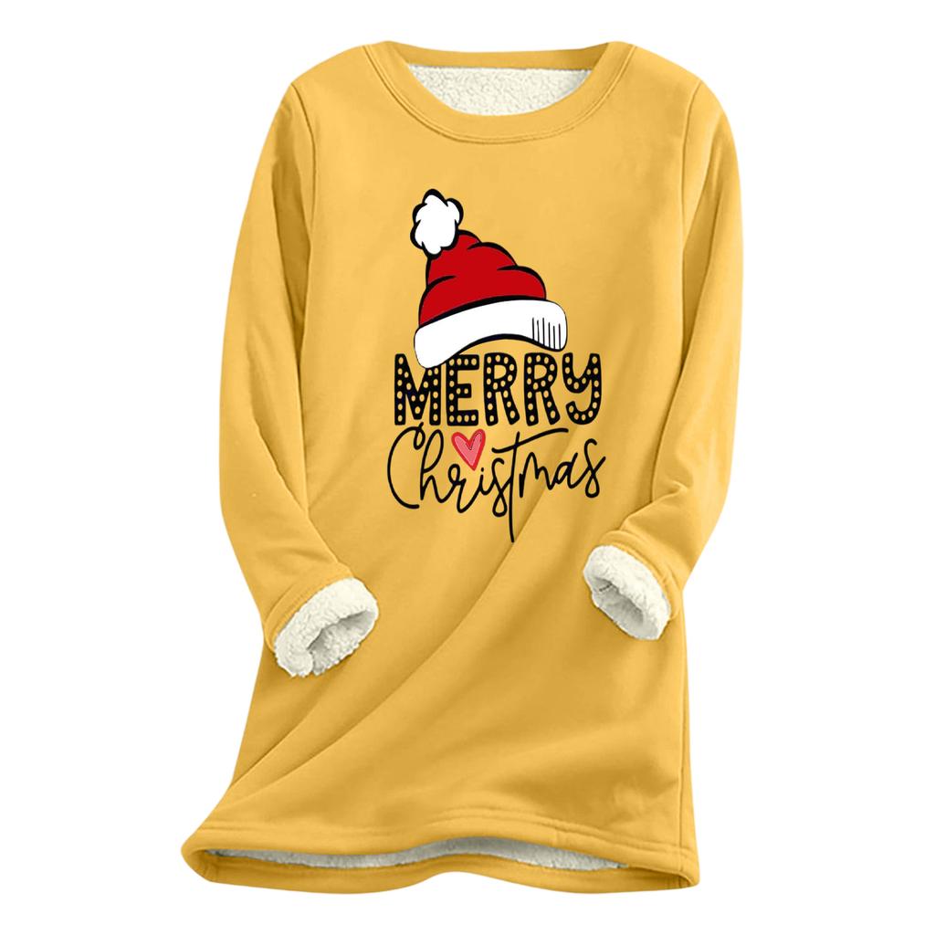 Women's Christmas Print Thick Plush Lambswool Warm Long Top