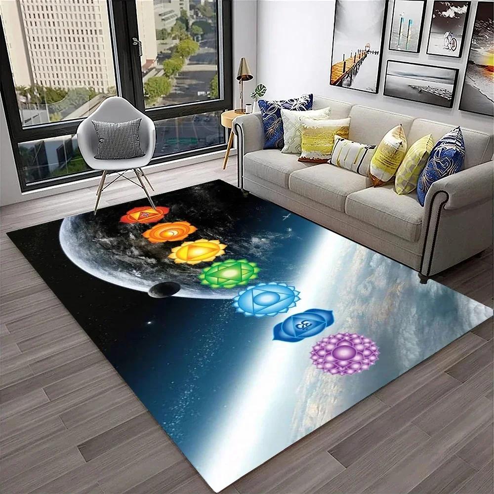 Naturalize Yoga Meditation Floor Mat with Rainbow 7 Chakra Design Soft Non-Slip Carpet for Living Room Stylish Rug for Bedroom