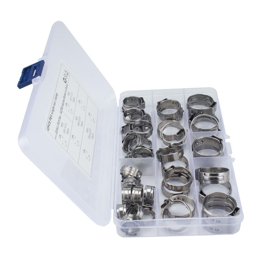 40× 3/8" 1/2" 5/8" Single Ear Stainless Steel Car Hydraulic Hose Clamps O-Clips Pipe Fuel Air Pipe Clamp Pliers Tool