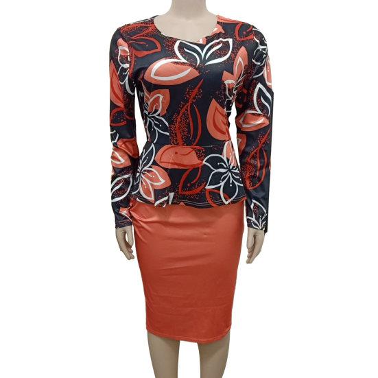 Женское платье-футляр с круглым вырезом, облегающее, из двух частей, с цветочным принтом, с длинным рукавом, длиной до колена, женское платье миди в повседневном стиле