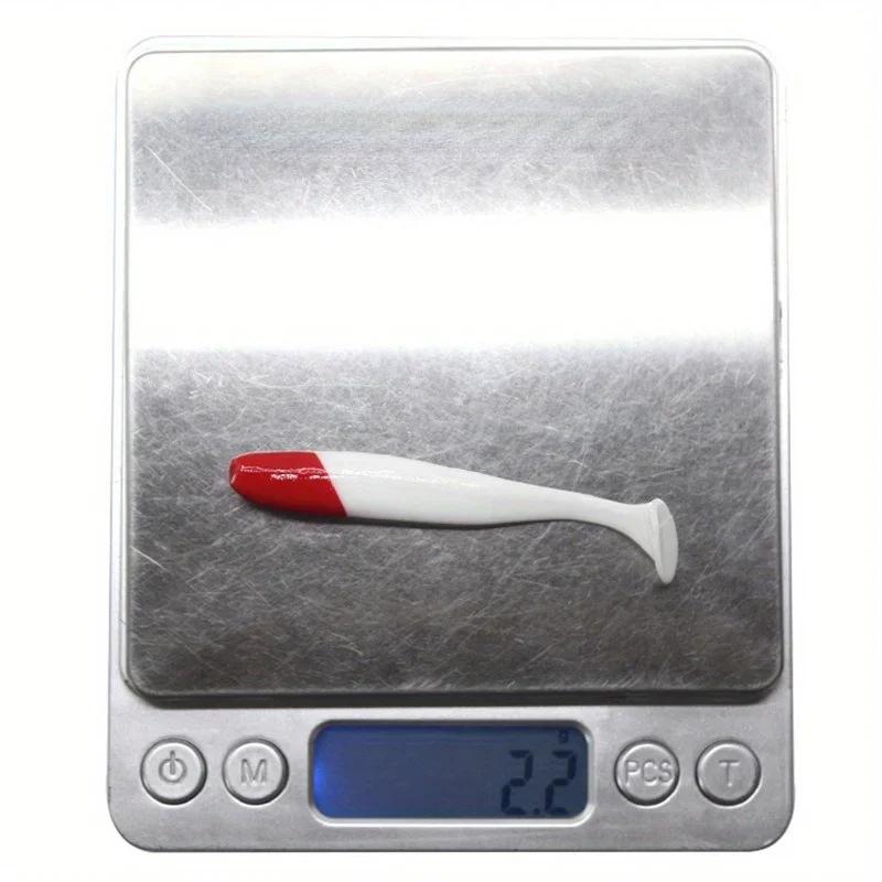 30PCS of T-tail Soft Bait Red Head and White 5.5/6.3/7/9/12cm Road Bait Fishing Supplies