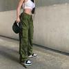 Женские брюки-карго с эластичной талией в стиле хип-хоп, однотонные, с несколькими карманами, мягкие свободные прямые винтажные брюки с высокой талией, уличная одежда, женские длинные брюки на шнурке