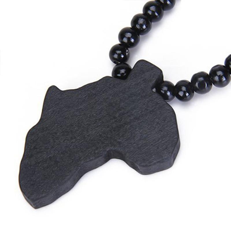 Ожерелье-цепочка в форме карты Африки с деревянными бусинами, черное