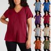 Женская Мода Большой Однотонный V-образный вырез Короткий рукав Разрез на голове Футболка Топ