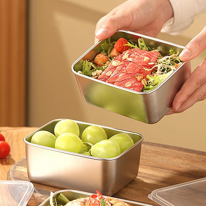 Коробка для хранения свежих продуктов из нержавеющей стали, герметичный контейнер для хранения продуктов с крышкой, обеденный контейнер для еды Bento, инструмент для пикника на открытом воздухе и кемпинга
