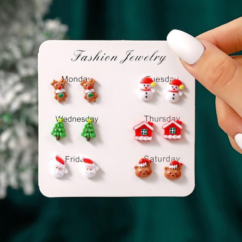 Hot Christmas New Products Santa Claus Snowman Elk Creative Cute Cartoon Stud Earrings Combination Resin