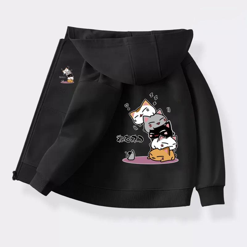 Boys Girls Autumn Coats Cats and Guinea Pig Funny Jacket Children's Long Sleeved Cotton Hoodie with Zipper