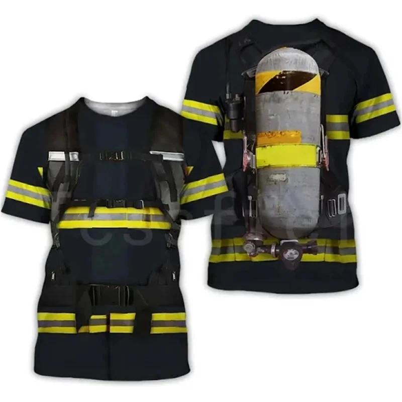 Новая летняя мужская футболка, модная повседневная уличная футболка с 3D принтом пожарного и короткими рукавами, одежда в стиле Харадзюку