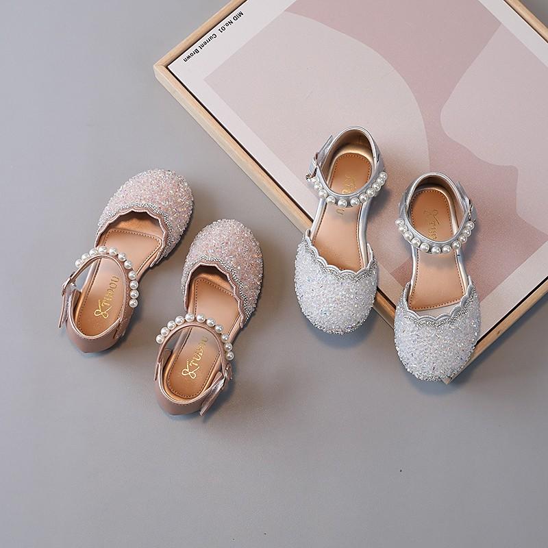 Босоножки для девочек на свадьбу, детские туфли из кожи с кристаллами, весна-лето 2024, детская летняя обувь с жемчугом, принцесса