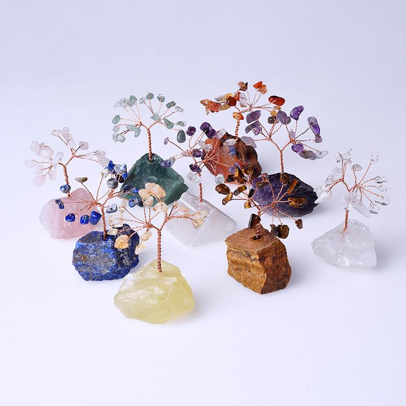 Миниатюрный натуральный драгоценный камень Lucky Tree Base Home Office Desk Living Decor