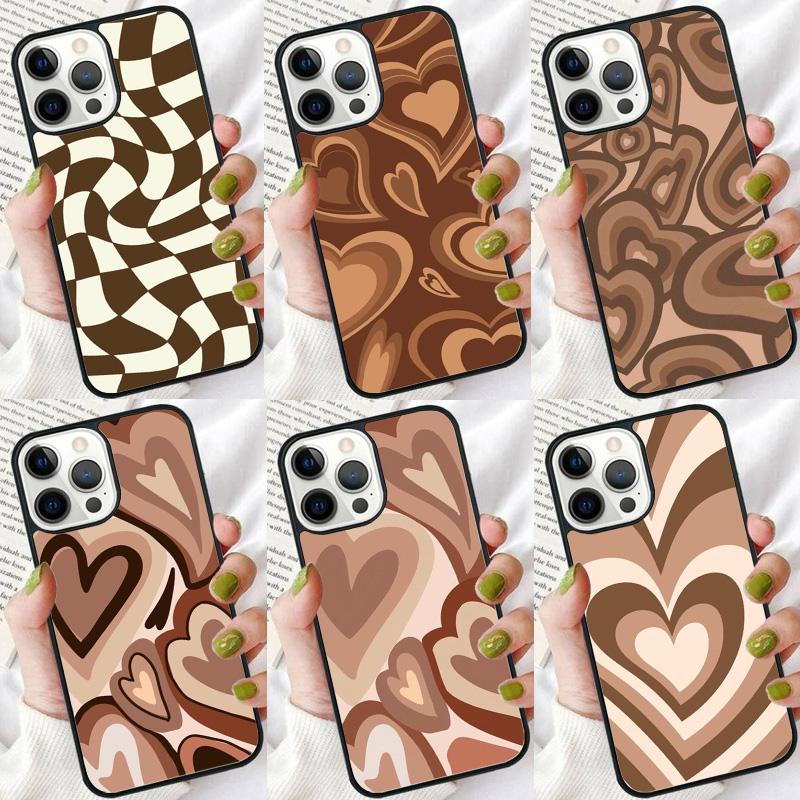 Эстетичный чехол для телефона 'Latte Love Brown Heart' для iPhone 17 Air 16 15 14 plus 12 13 Pro max Защитная крышка coque