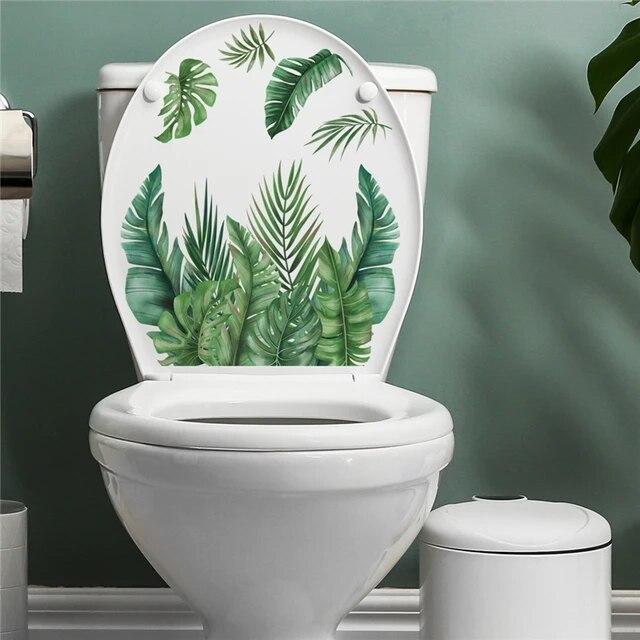 Green Plant Leaves Bathroom Toilet Sticker Closestool Wall Stickers Self Adhesive Mural Beautify Flower Home Decoration Decals