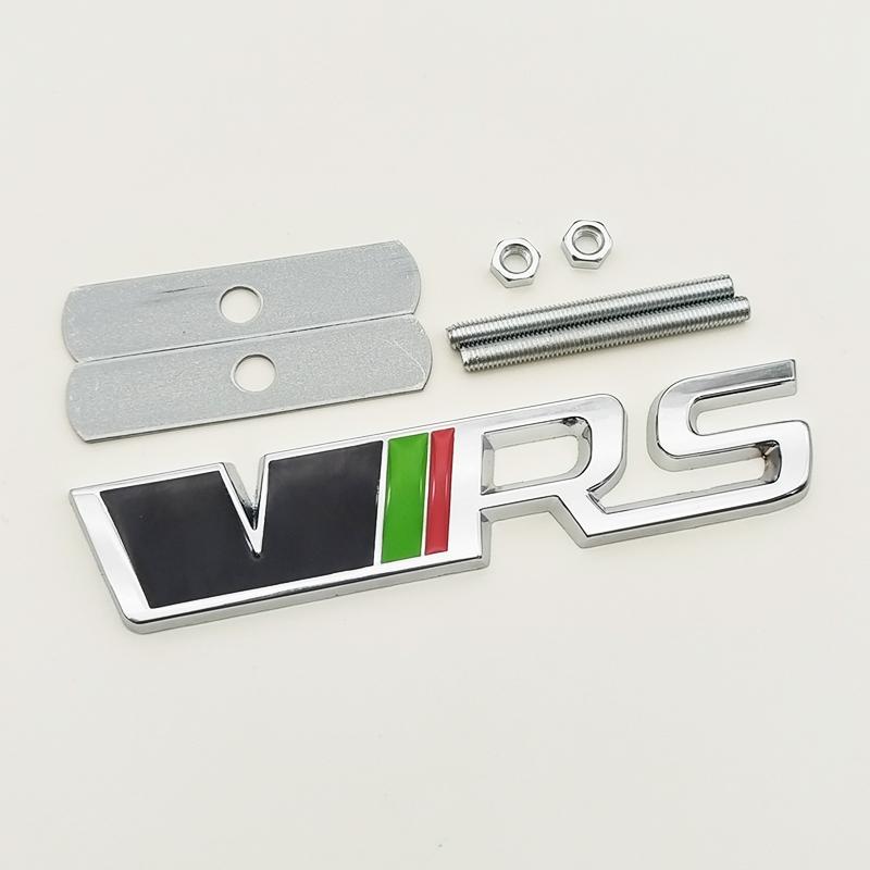 3D Metal RS Logo VRS Car Front Grill Emblem Rear Trunk Badge For Skoda VRS Octavia 1 2 3 Rapid Kodiaq Karoq Fabia Kamiq Superb QN8
