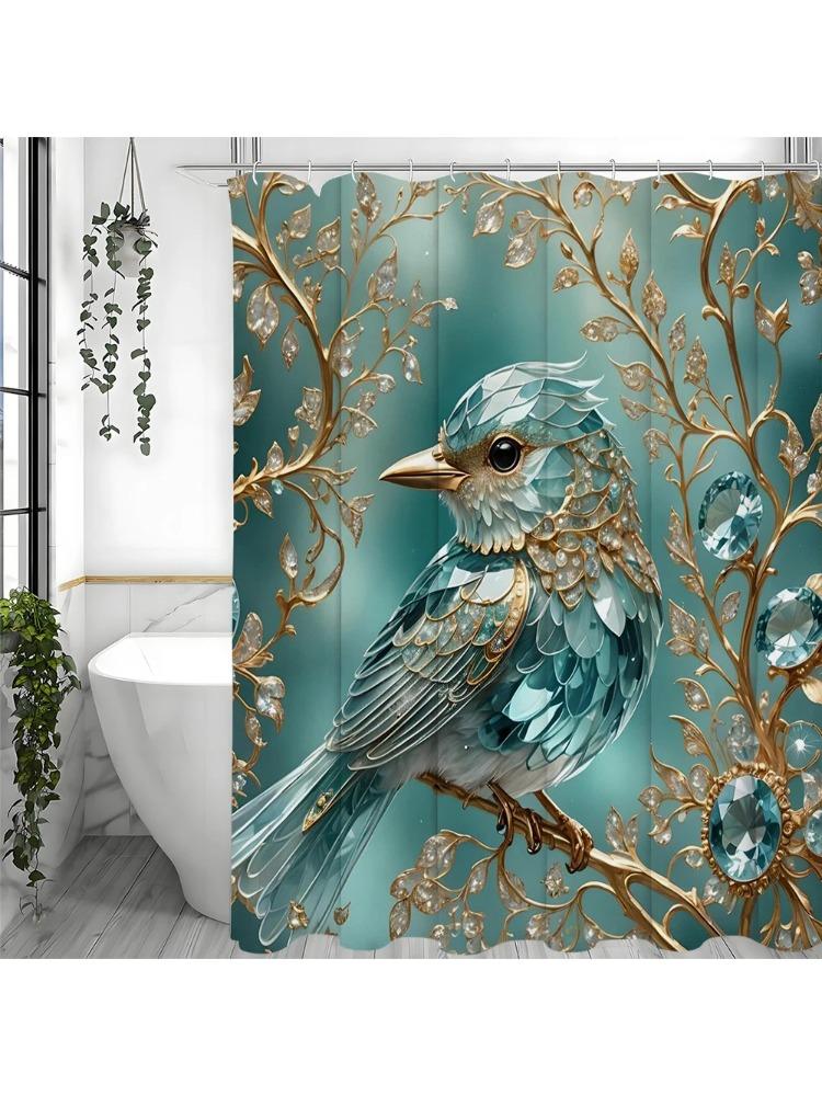 Креативная шторка для душа Blue Bird Tree Jewel, Декоративная шторка для душа для ванной комнаты, Водонепроницаемая шторка для душа с крючками