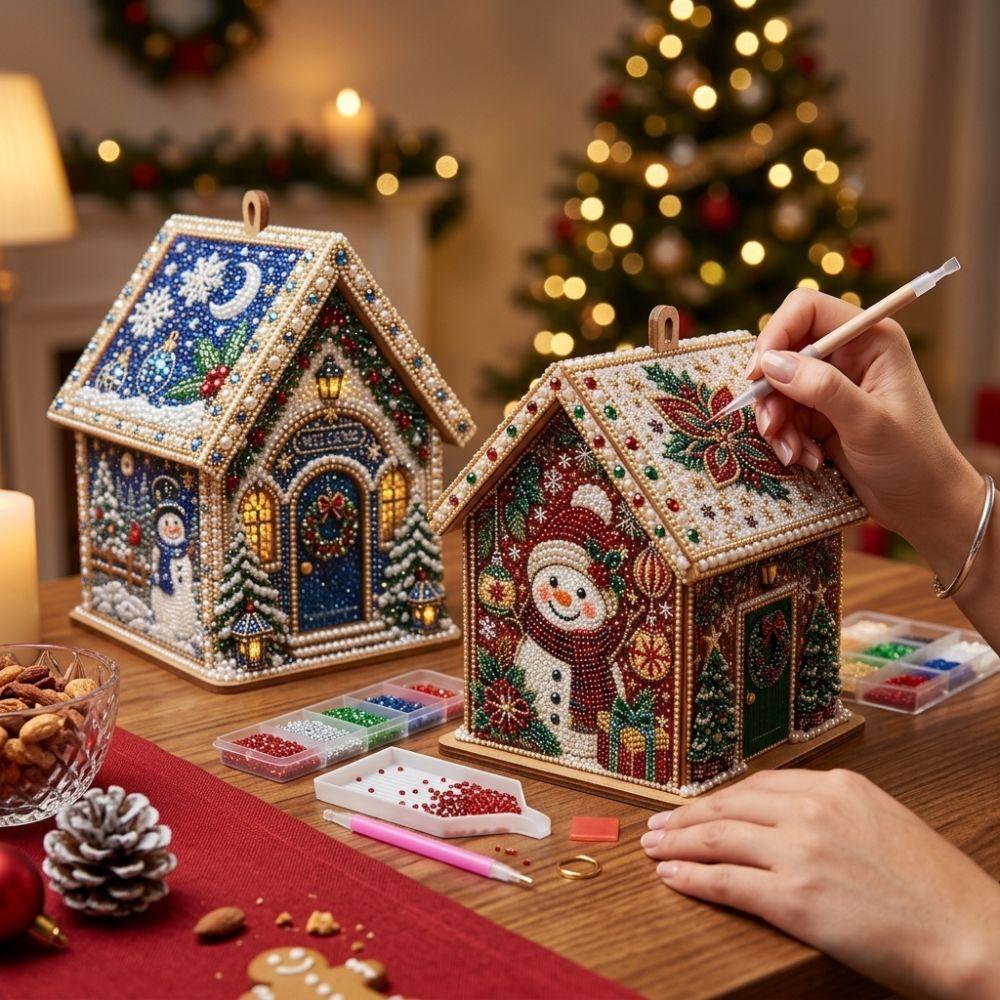 Vintage Style 3D Christmas House Art Kit Xmas House Pearl Painting Kit Home Holiday Decor
