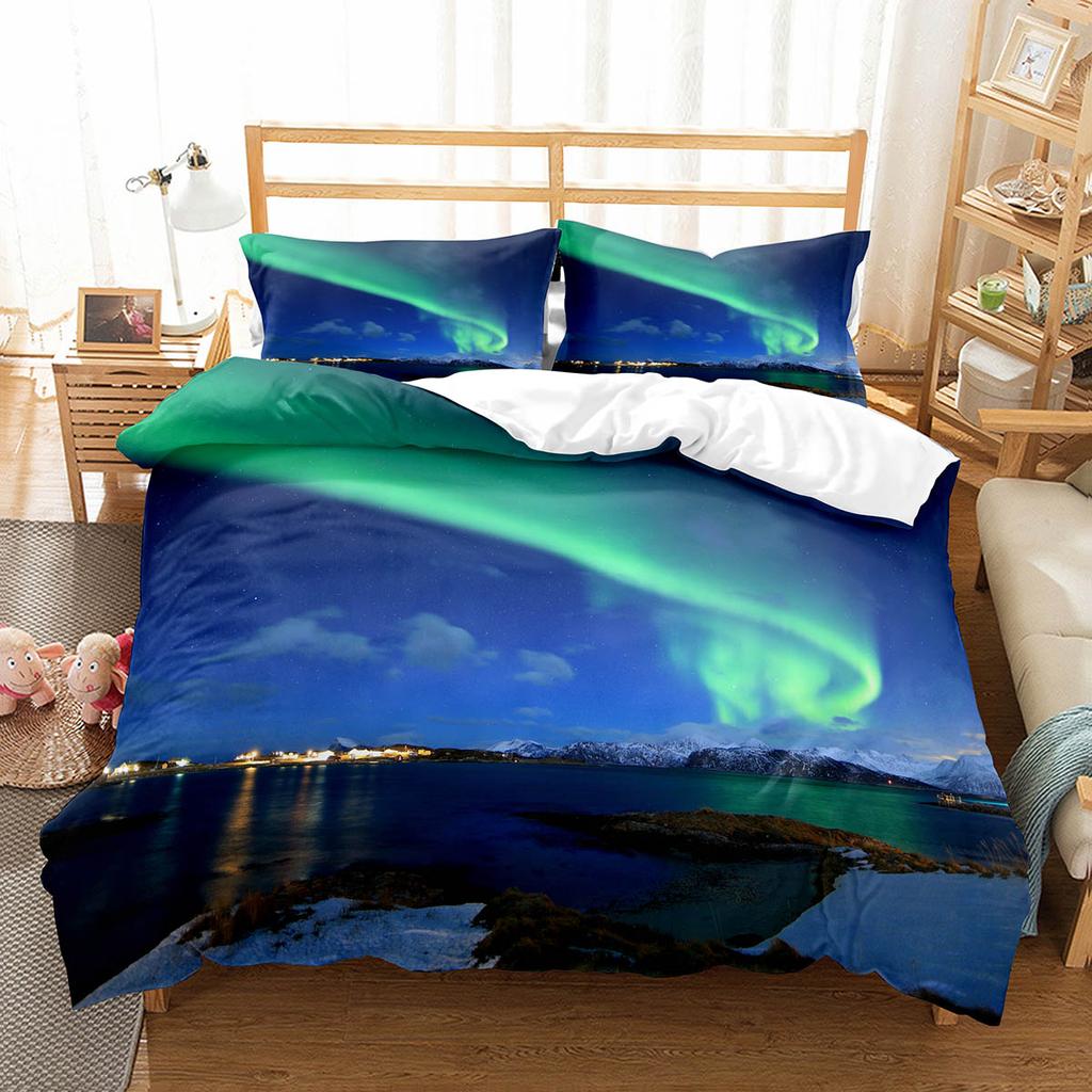 Northern Lights Duvet Cover Collection King Full Size Natural Wonders Polyester Comforter Cover For Kids Teens Bedding Collection Quilt Cover