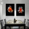 Fish, Prints On Canvas, Entrance Painting, Abstract Poster with Goldfish, Modern Home Decor for the Bedroom
