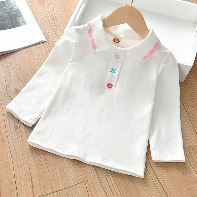 Белая рубашка для маленьких девочек, весенне-осенняя детская хлопковая блузка с длинными рукавами и лацканами, детская одежда, топы