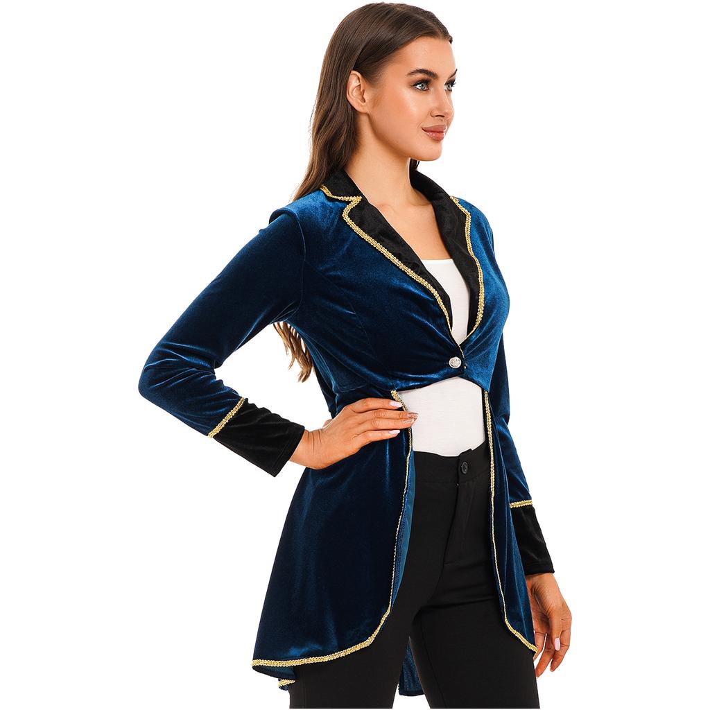 Women Velvet Swallow Tailed Coat Casual Long Sleeve Lapel Blazer Jacket Carnival Cosplay Party Costume